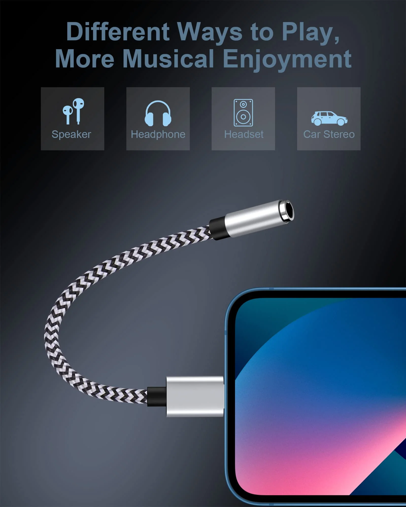 2Pack iPhone Headphone Adapter, [Apple MFi Certified] Lightning to 3.5mm Headphone/Earphone Audio Aux Jack Adapter iPhone Aux Adapter Dongle for iPhone 14 13 12 11 Pro Max Plus Mini XR XS 8 iPad iPod 2*White, Black - Image 3