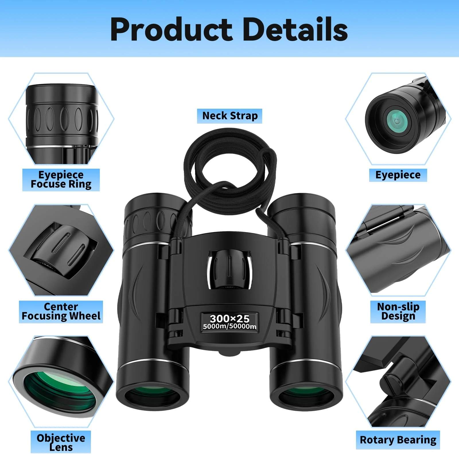300x25 Binoculars for Adults and Kids, High Powered Mini Pocket Binoculars with Phone Adapter, Waterproof Compact Binoculars for Bird Watching, Hunting, Concert, Theater, Opera, Traveling, Sightseeing Black - Image 4