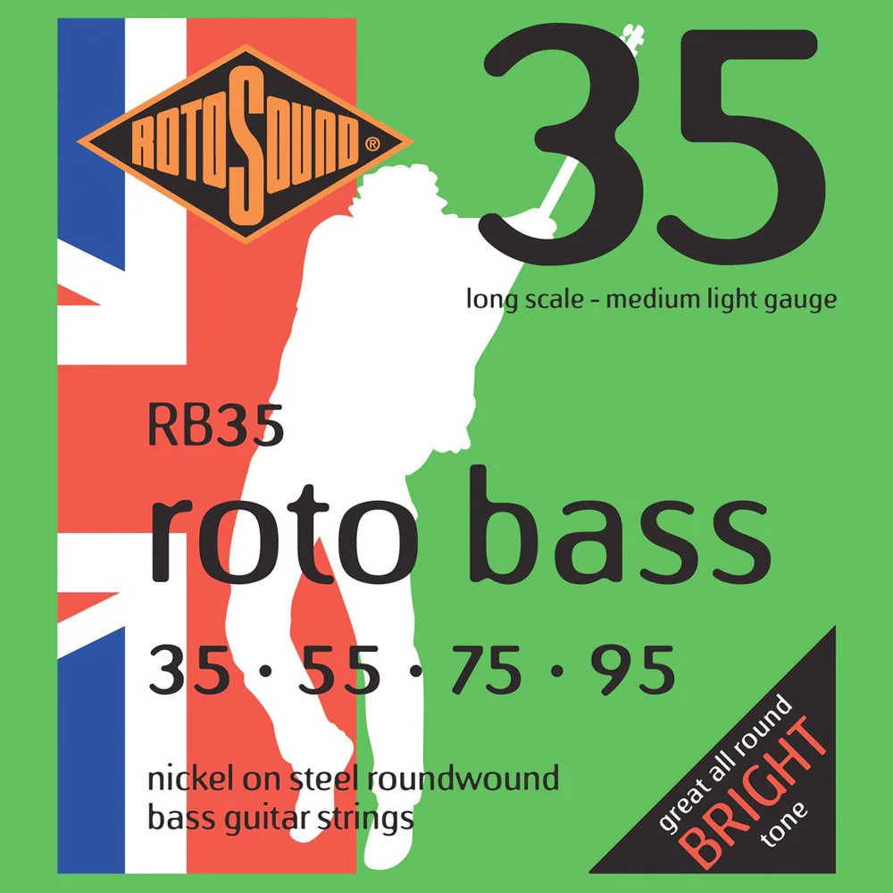 Rotosound RB35 Nickel (Unsilked) Bass Guitar Strings (35 55 75 95) Set 4-string Medium Light 35-95 RB35
