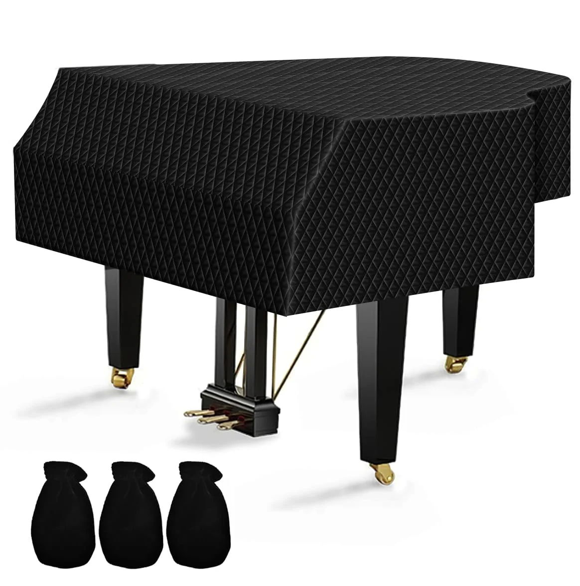 TINDTOP Thickened Grand Piano Cover, Thicken Cotton Lining Baby Piano Cover, Waterproof Washable Soft Bordered Decorated Full Triangle Piano Protective Cover Thickened, S - 62.99in/160cm