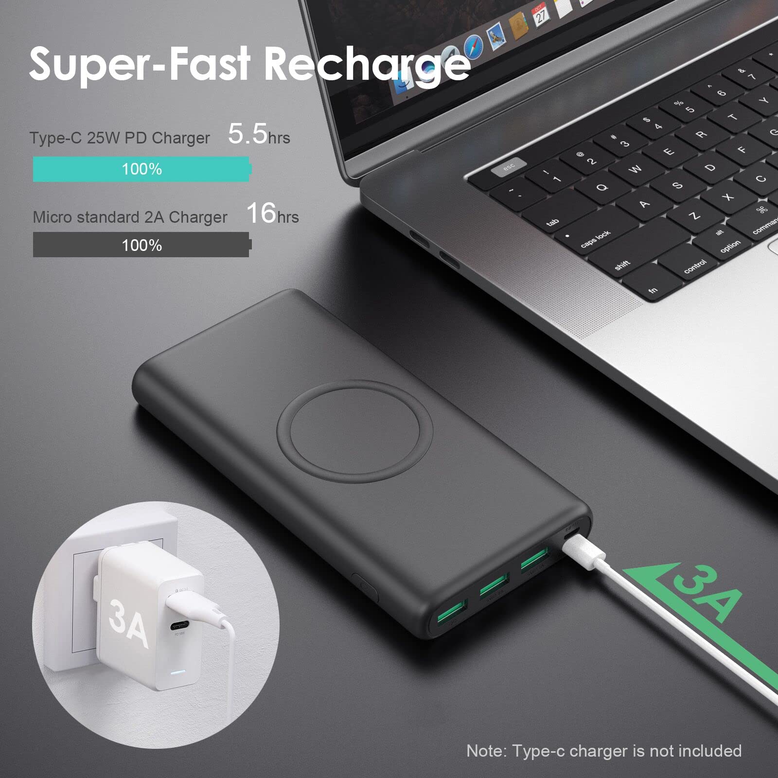 Wireless Portable Charger Power Bank, 33800mAh 15W Fast Wireless Charging 25W PD QC 4.0 USB-C Power Bank, 5 Output & Dual Input External Battery Pack Compatible with iPhone 15/14/13/12/11,Android etc Black - Image 6